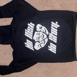 Black Hoodie white puff print unworn no regrets hoodie size large men’s